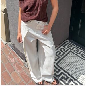 Oak + Fort Slouchy Off the Shoulder Short Sleeve in GREEN